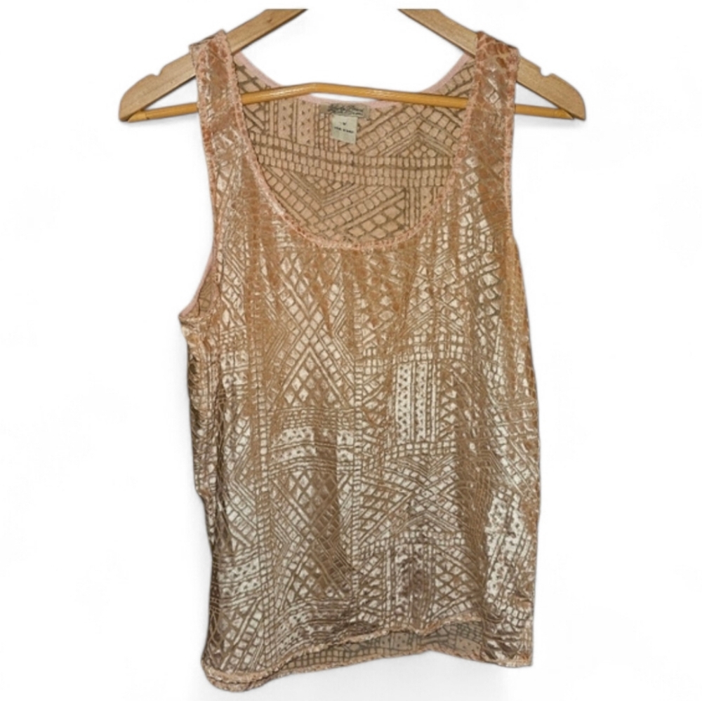 LUCKY BRAND Pale Pink Velvet Textured Semi Sheer Tank - Medium